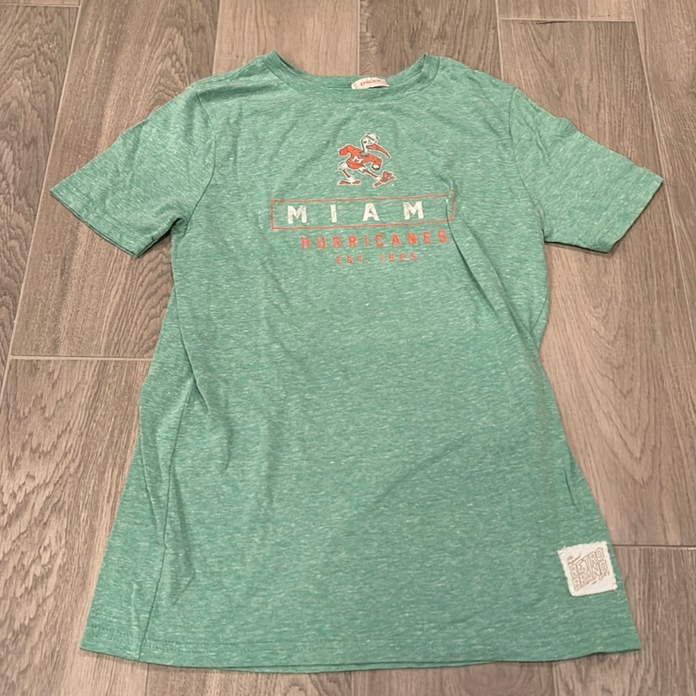 The Original Retro Brand Boys Green Miami Hurricanes T-Shirt Size Youth Large